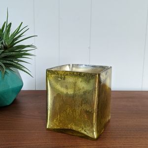 set of 6 antique gold square candle holders/vases